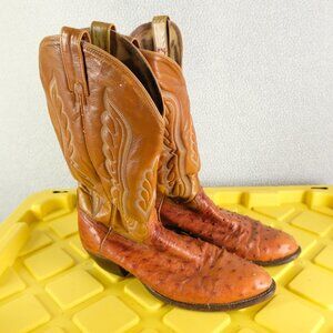 Canada West Cowboy Boots Mens 10.5 E Brown Ostrich Leather Embroidered Vintage